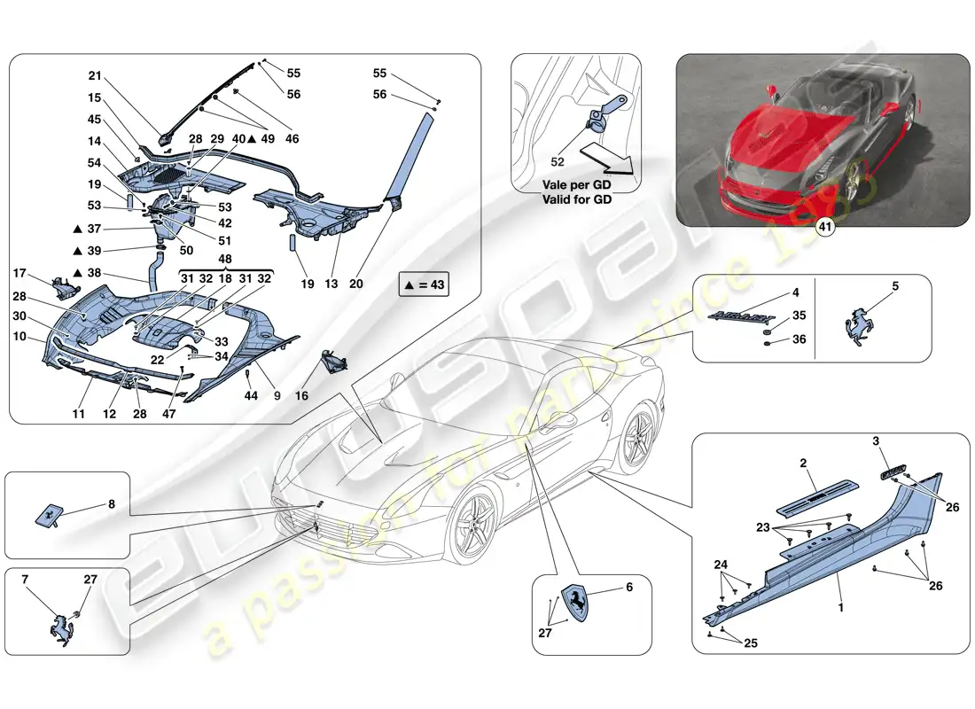 ferrari california t (europe) shields, external trim parts diagram