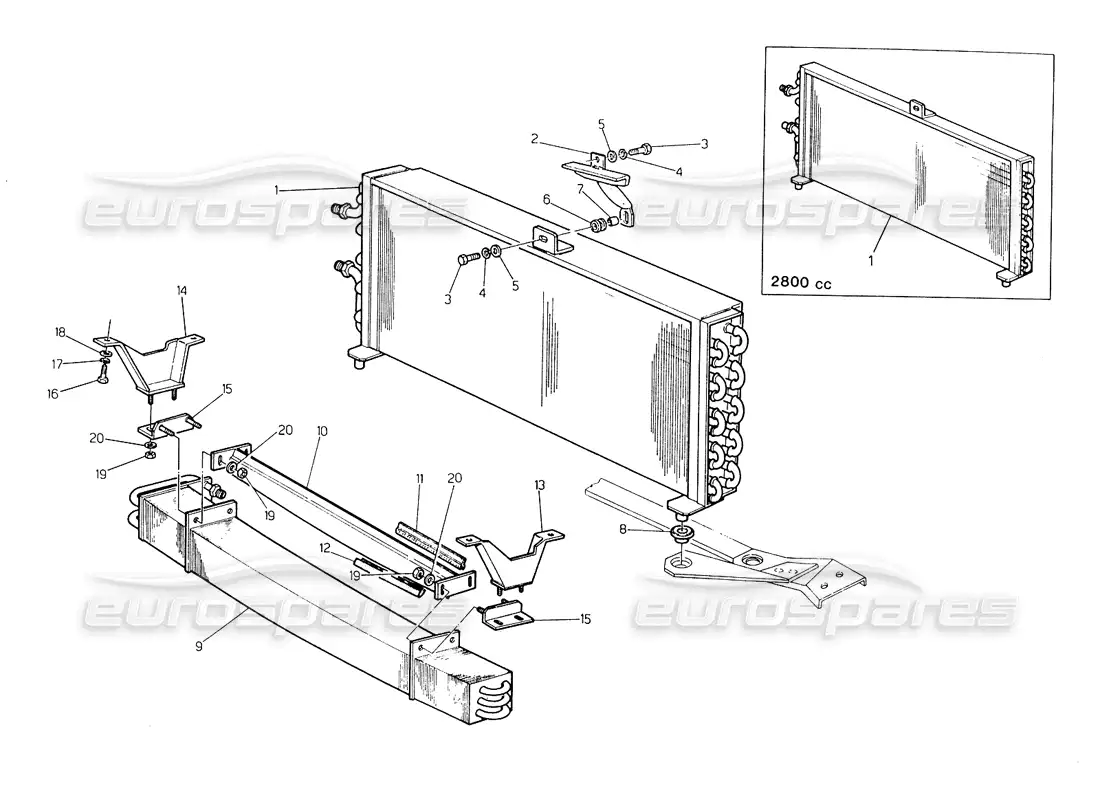 maserati biturbo spider upper and lower condenser (pre modif.) parts diagram