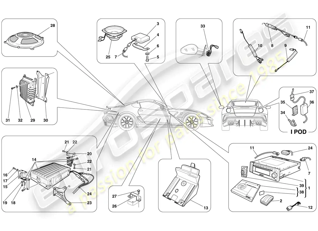 ferrari 599 gto (rhd) hi-fi system parts diagram