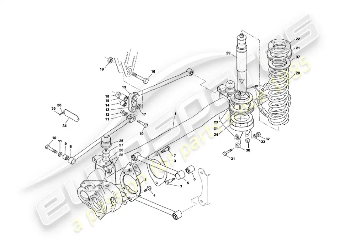 aston martin v8 volante (1999) rear suspension parts diagram