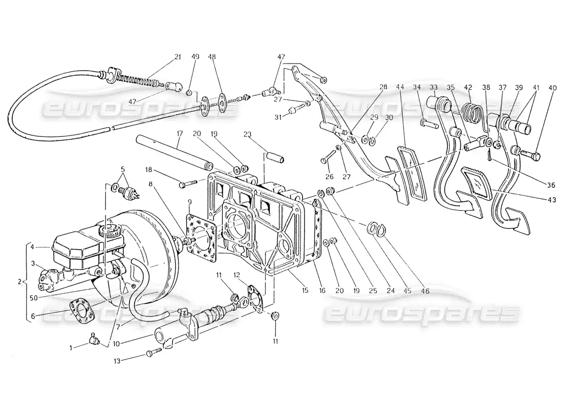 maserati karif 2.8 pedal assy - brake booster clutch pump (rh steering cars) parts diagram