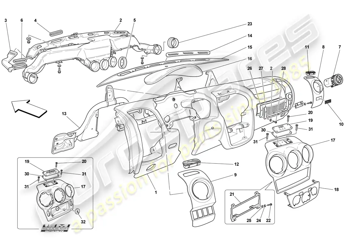 ferrari f430 scuderia spider 16m (europe) dashboard parts diagram