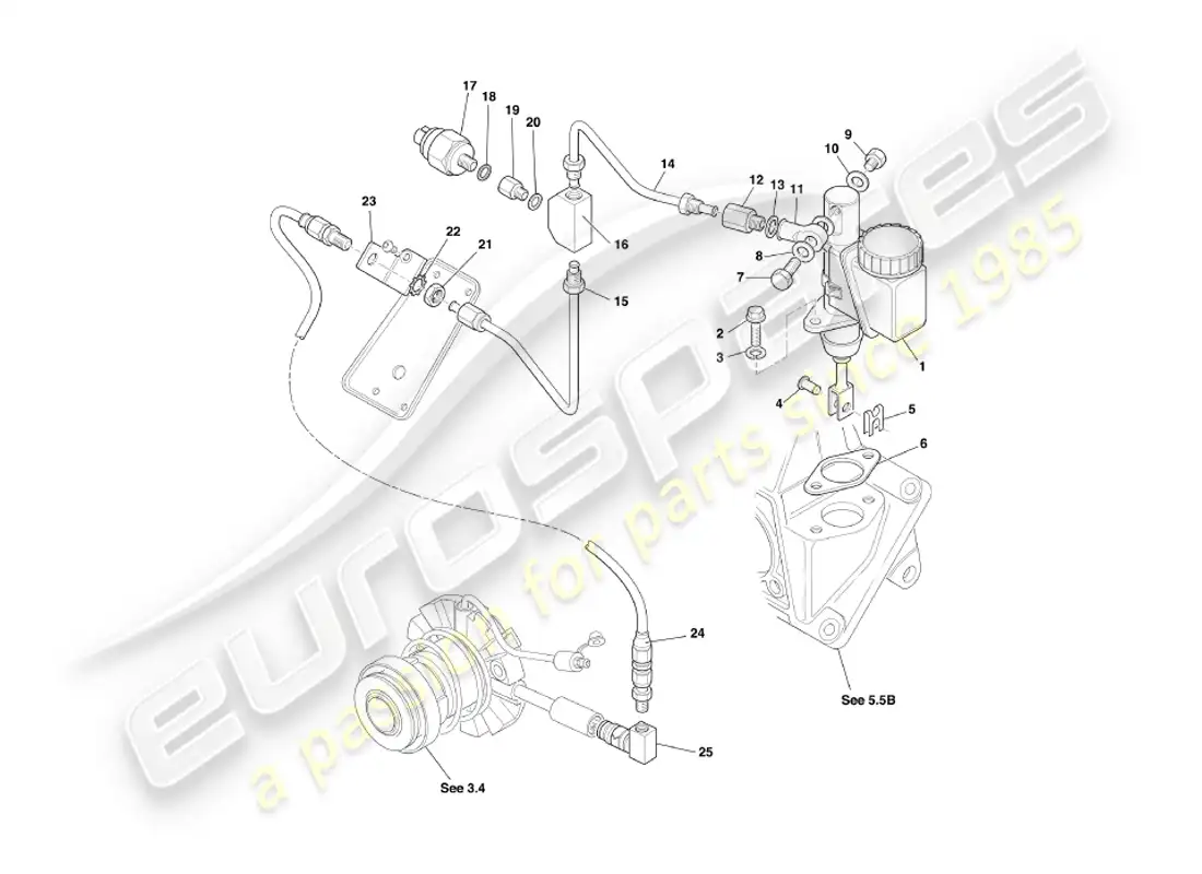 aston martin db7 vantage (1999) clutch hydraulics part diagram