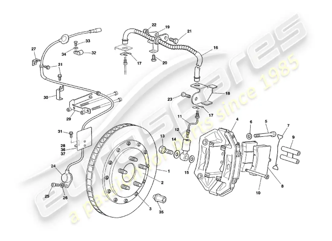aston martin v8 volante (2000) front brakes parts diagram