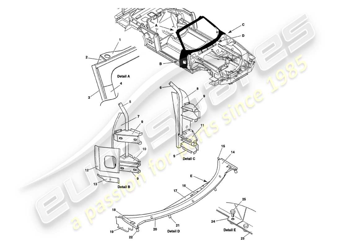 aston martin v8 volante (1999) superstructure part diagram