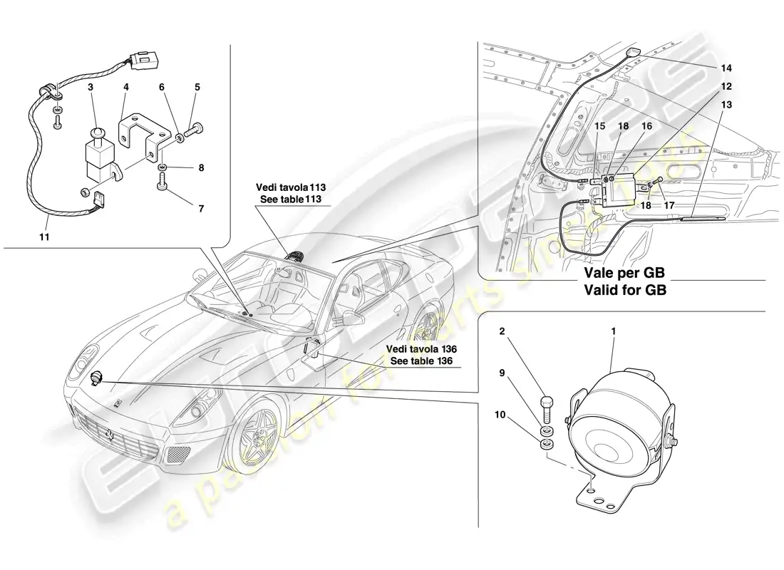 ferrari 599 gtb fiorano (rhd) antitheft system ecus and devices parts diagram