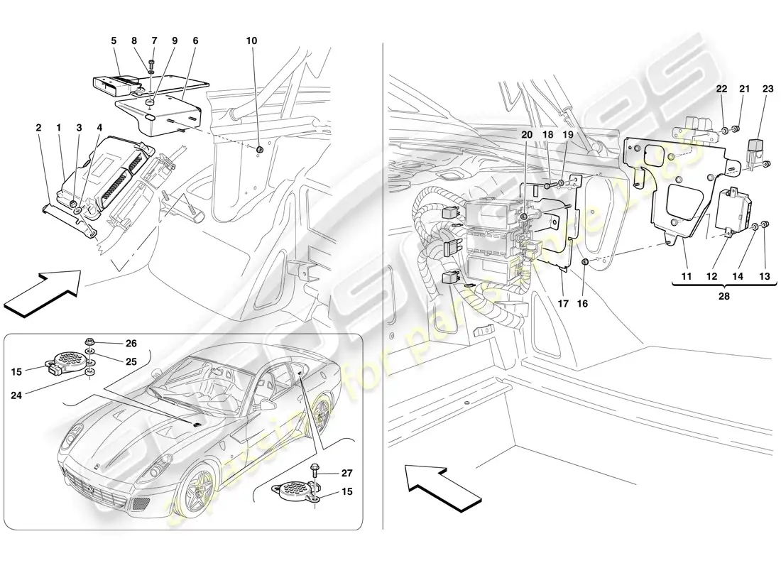 ferrari 599 gtb fiorano (rhd) luggage compartment ecus parts diagram