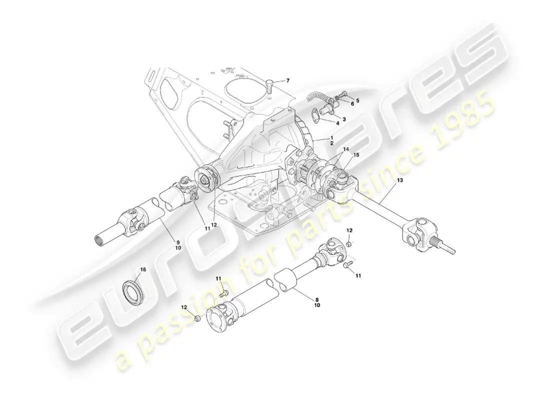 aston martin db7 vantage (1999) hypoid unit, drive & prop shafts part diagram