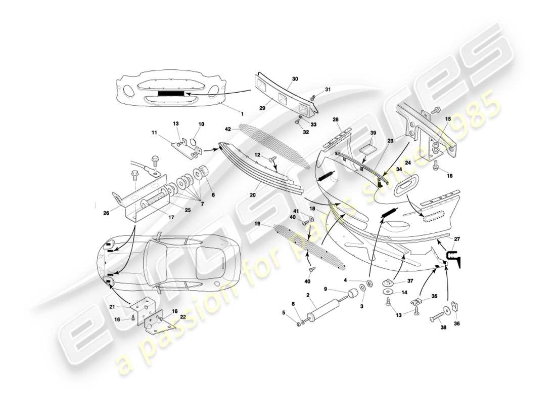 aston martin db7 vantage (1999) front bumper & apron part diagram