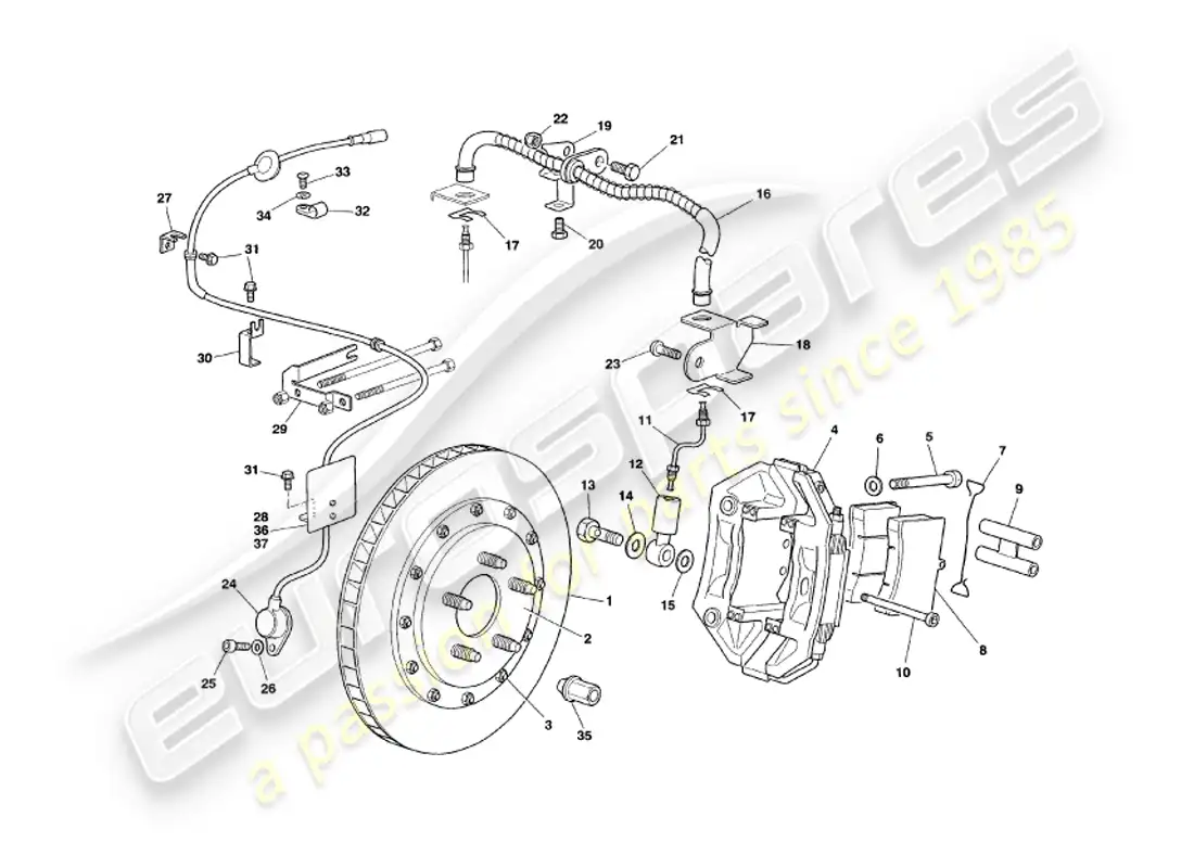 aston martin v8 volante (1999) front brakes parts diagram