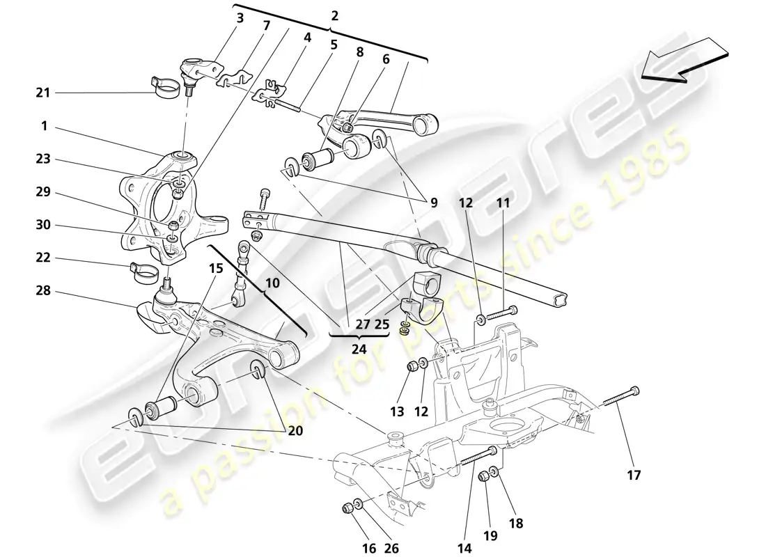 maserati trofeo front suspension - washbones and stabilizer bar parts diagram