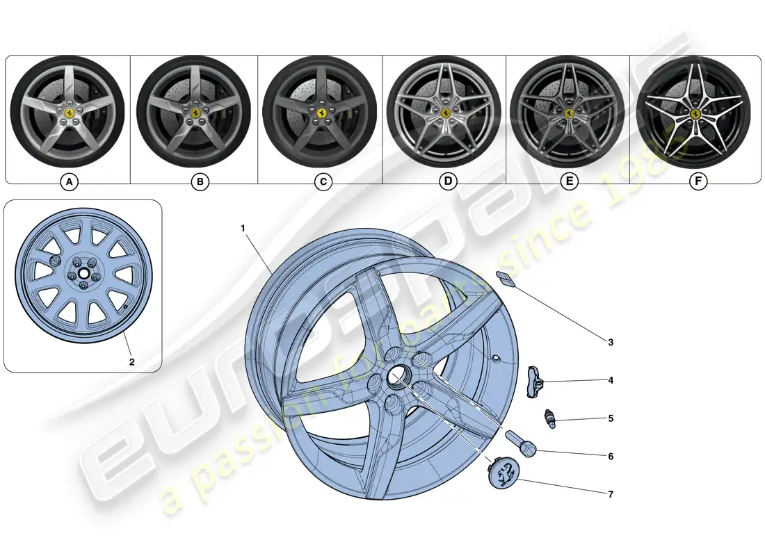 ferrari california t (rhd) wheels parts diagram