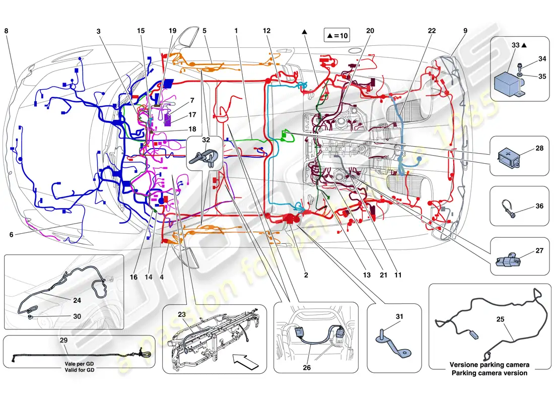 ferrari 458 spider (usa) main wiring harnesses parts diagram