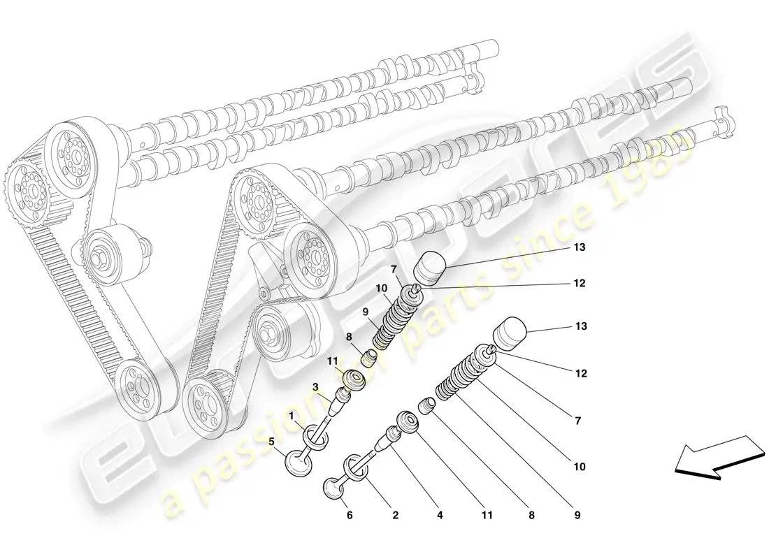 ferrari 612 sessanta (rhd) timing - valves parts diagram