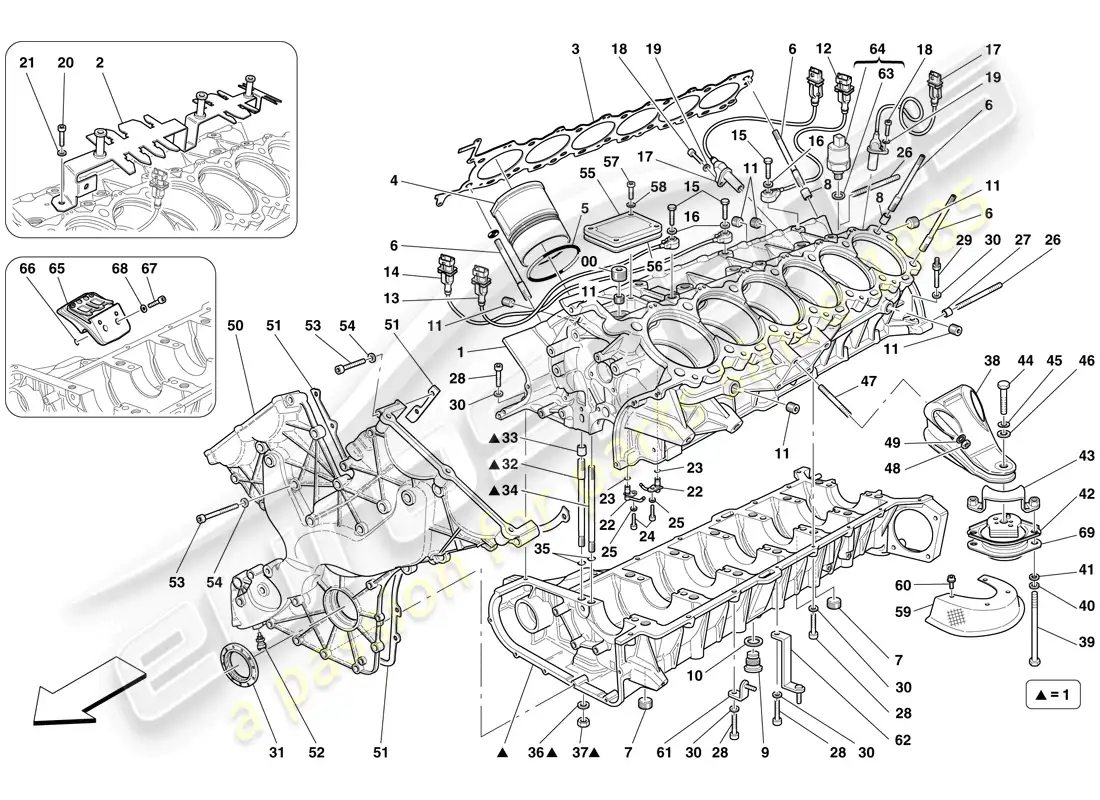 ferrari 599 gtb fiorano (rhd) crankcase parts diagram
