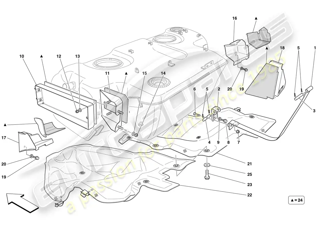 ferrari 599 gtb fiorano (rhd) fuel tank - insulation and protection parts diagram