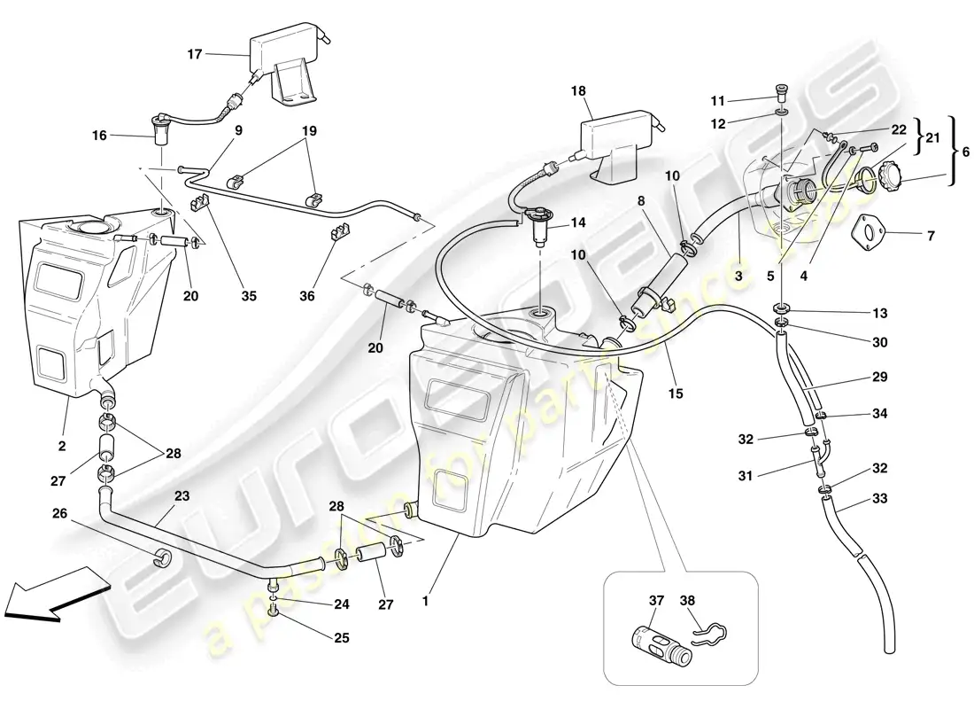 ferrari f430 spider (rhd) fuel tanks and filler neck parts diagram