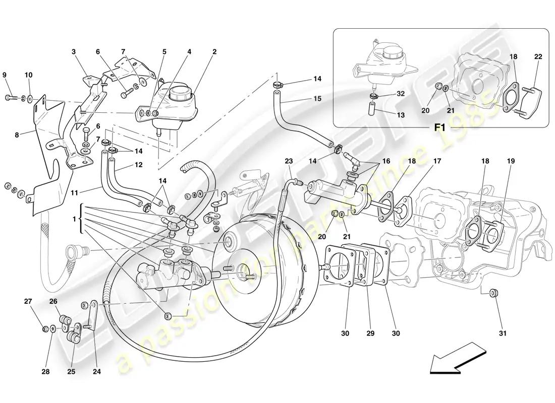 ferrari 612 sessanta (rhd) hydraulic brake and clutch control parts diagram