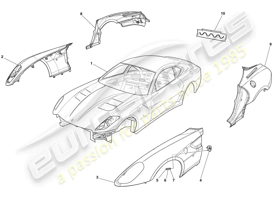 ferrari 599 gto (rhd) bodyshell - external trim parts diagram