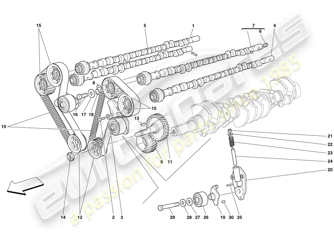 ferrari 612 sessanta (rhd) timing system - drive parts diagram