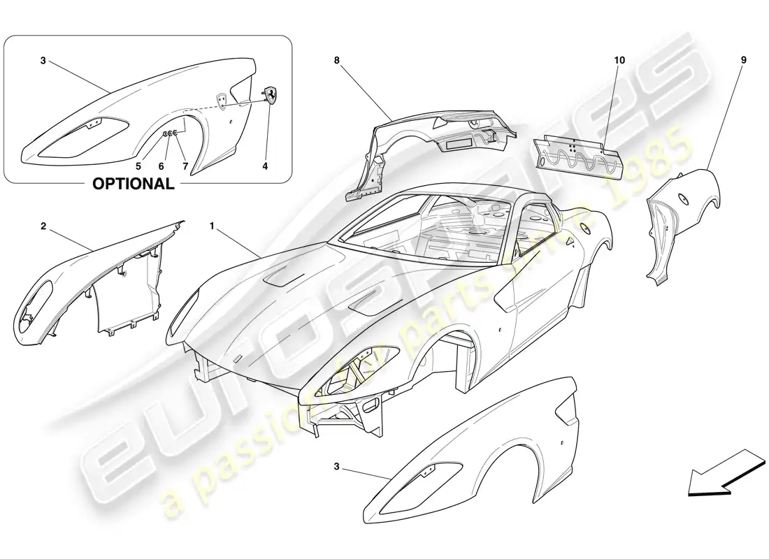 ferrari 599 gtb fiorano (usa) bodyshell - external trim parts diagram