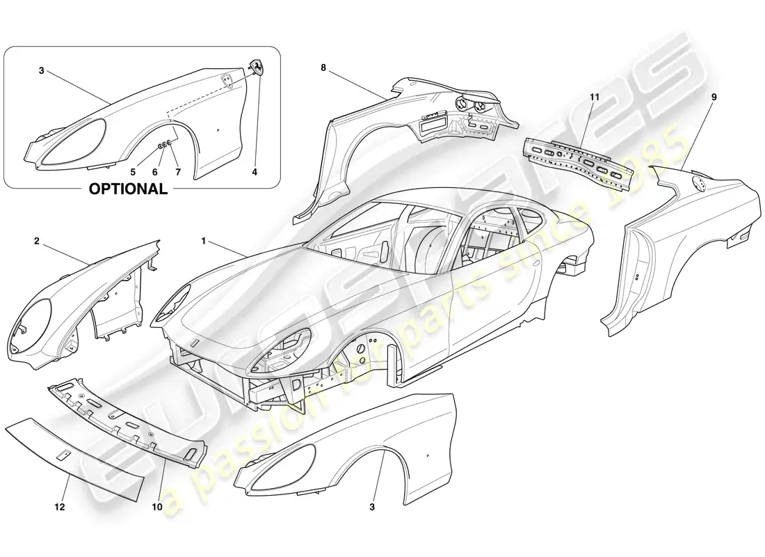 ferrari 612 sessanta (usa) bodyshell - external trim parts diagram