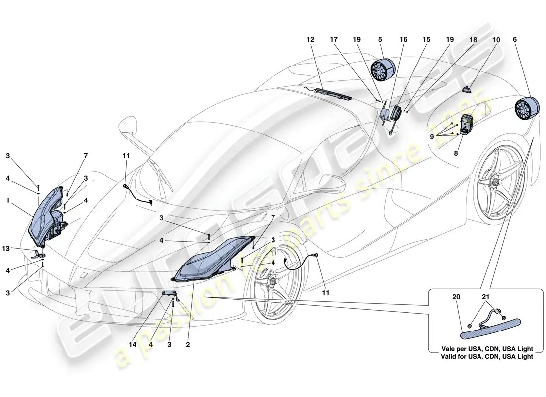 ferrari laferrari aperta (europe) headlights and taillights parts diagram