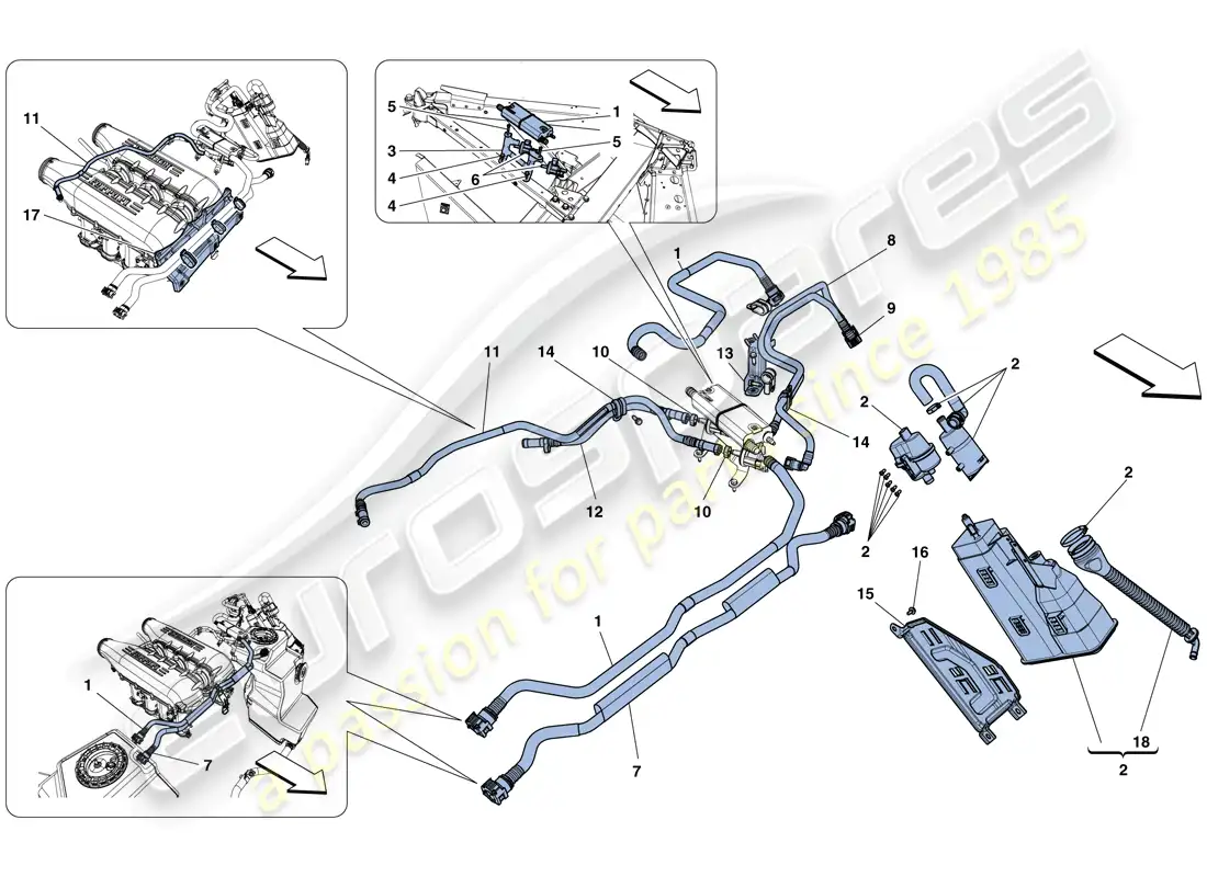 ferrari 458 speciale aperta (rhd) evaporative emissions control system parts diagram