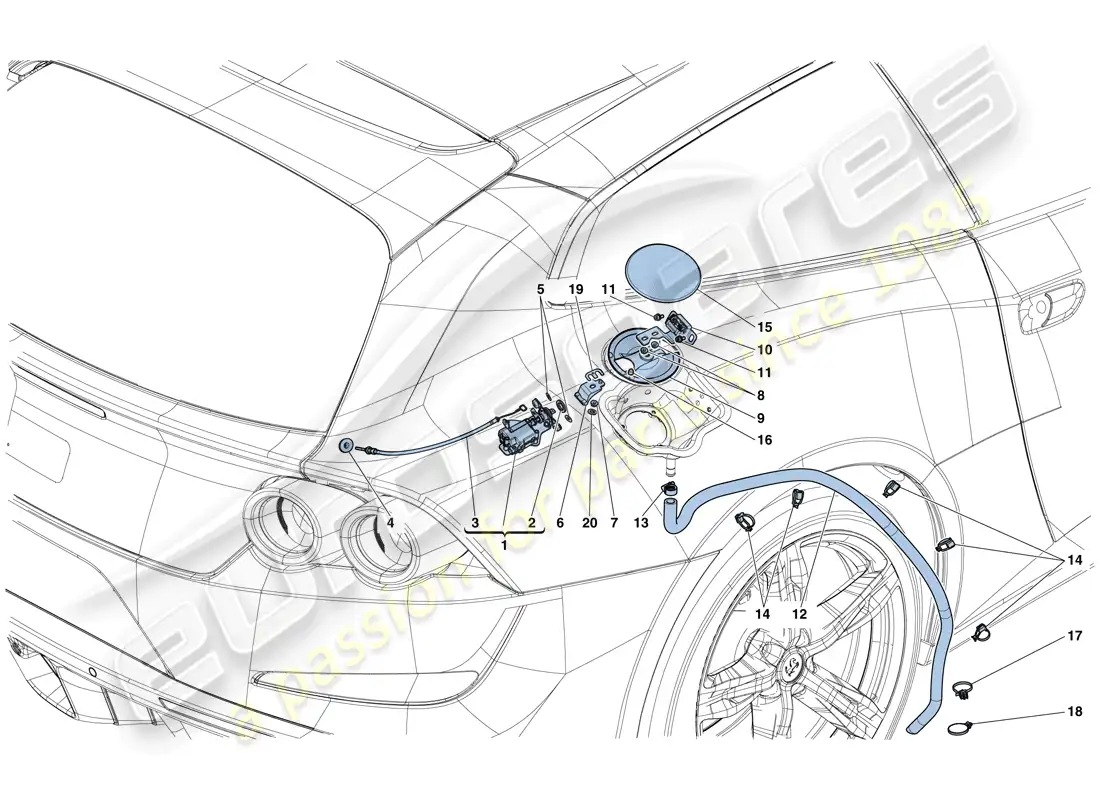 ferrari gtc4 lusso t (europe) fuel filler flap and controls parts diagram