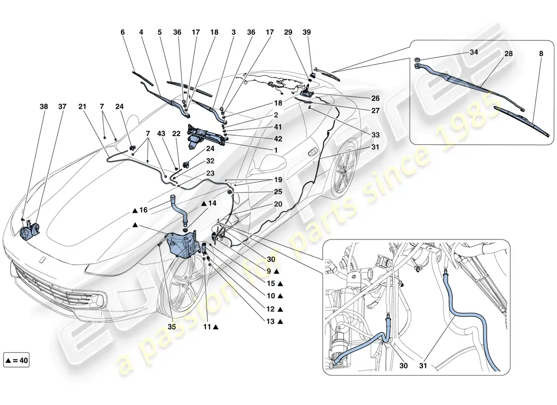 ferrari gtc4 lusso t (europe) windscreen wiper, windscreen washer and horns parts diagram