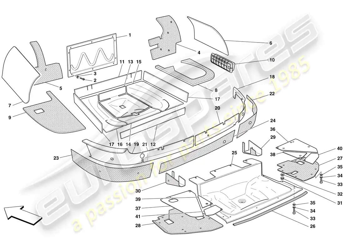 ferrari 599 sa aperta (rhd) luggage compartment insulation parts diagram