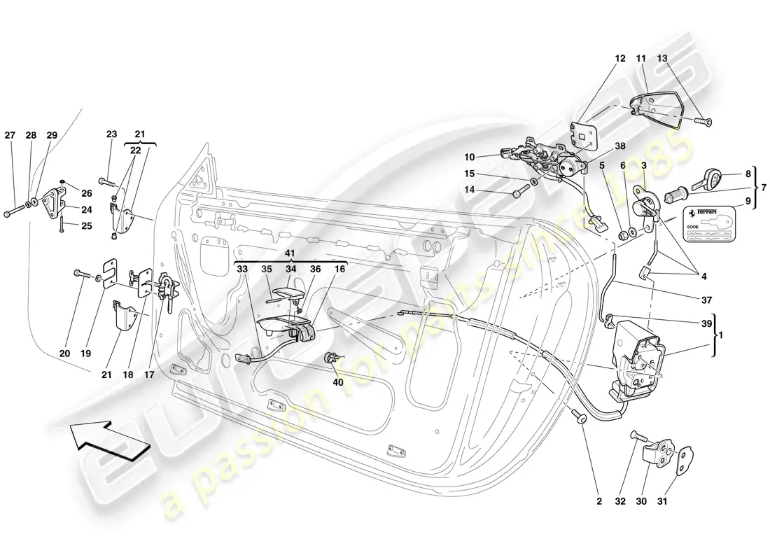 ferrari 612 sessanta (rhd) doors - opening mechanism and hinges parts diagram