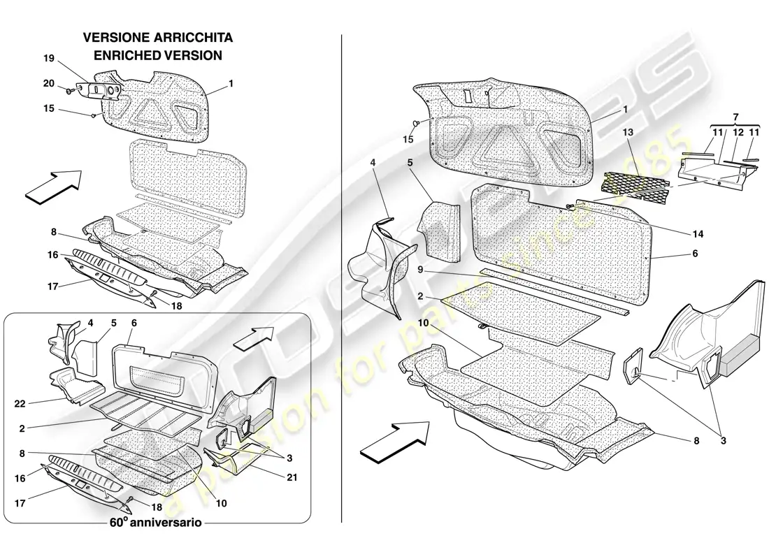 ferrari 612 sessanta (rhd) luggage compartment trim parts diagram