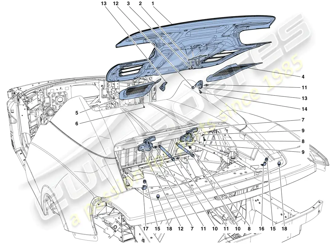 ferrari 458 speciale aperta (europe) engine compartment lid parts diagram