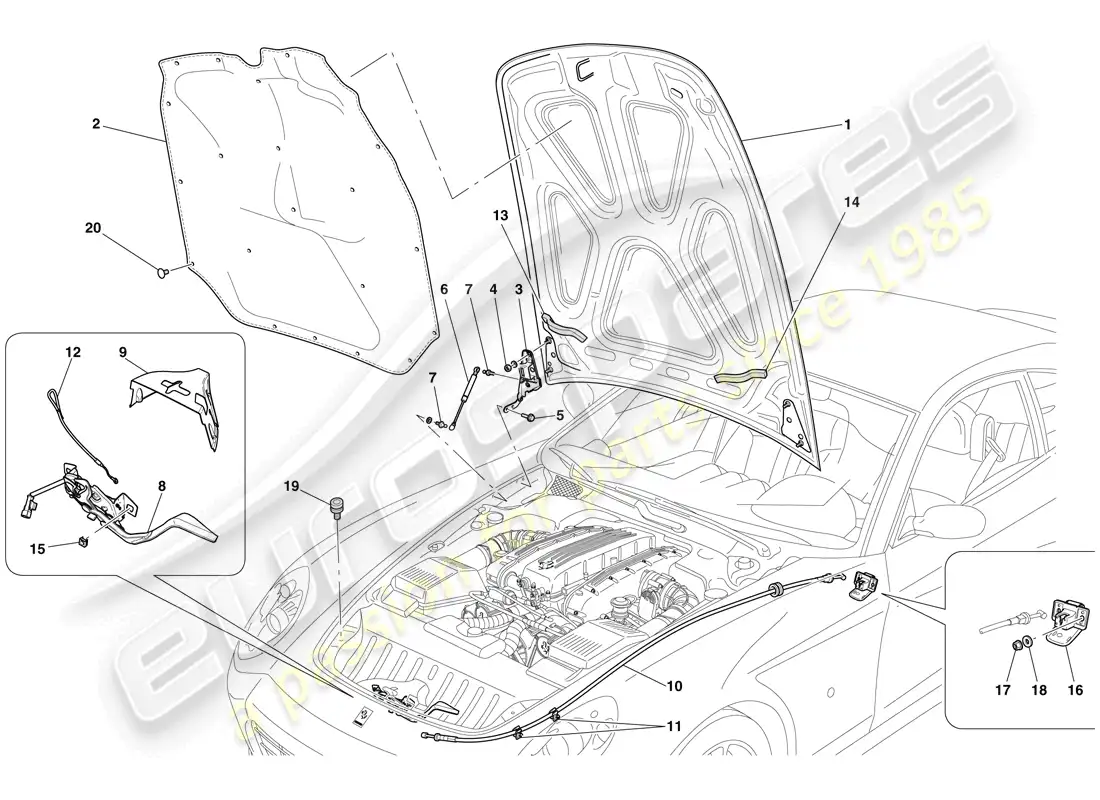 ferrari 612 sessanta (rhd) engine compartment lid parts diagram