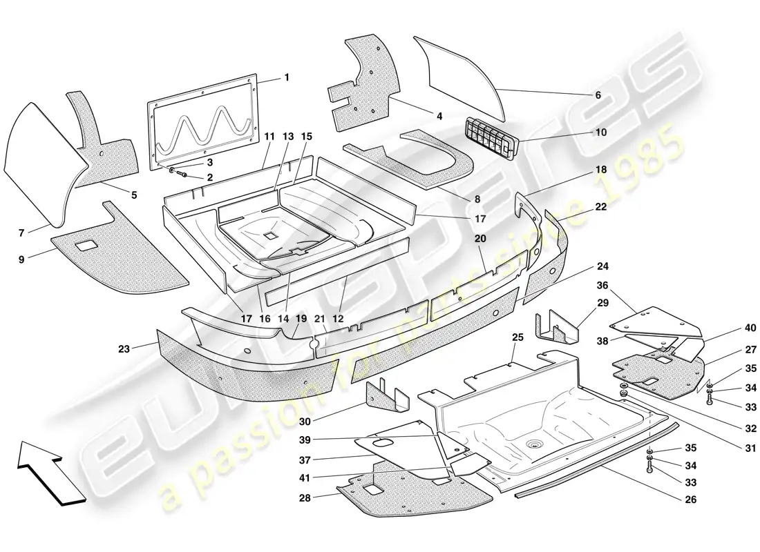 ferrari 599 gto (rhd) luggage compartment insulation parts diagram