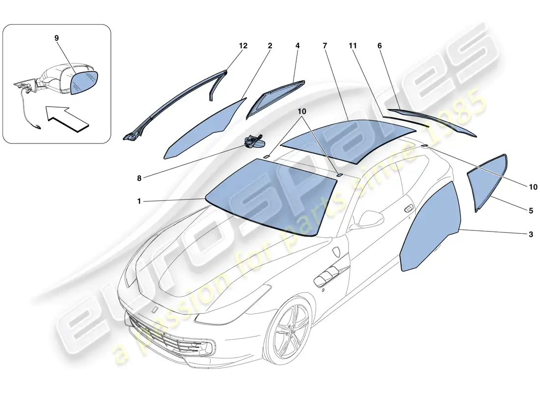 ferrari gtc4 lusso t (europe) screens, windows and seals parts diagram