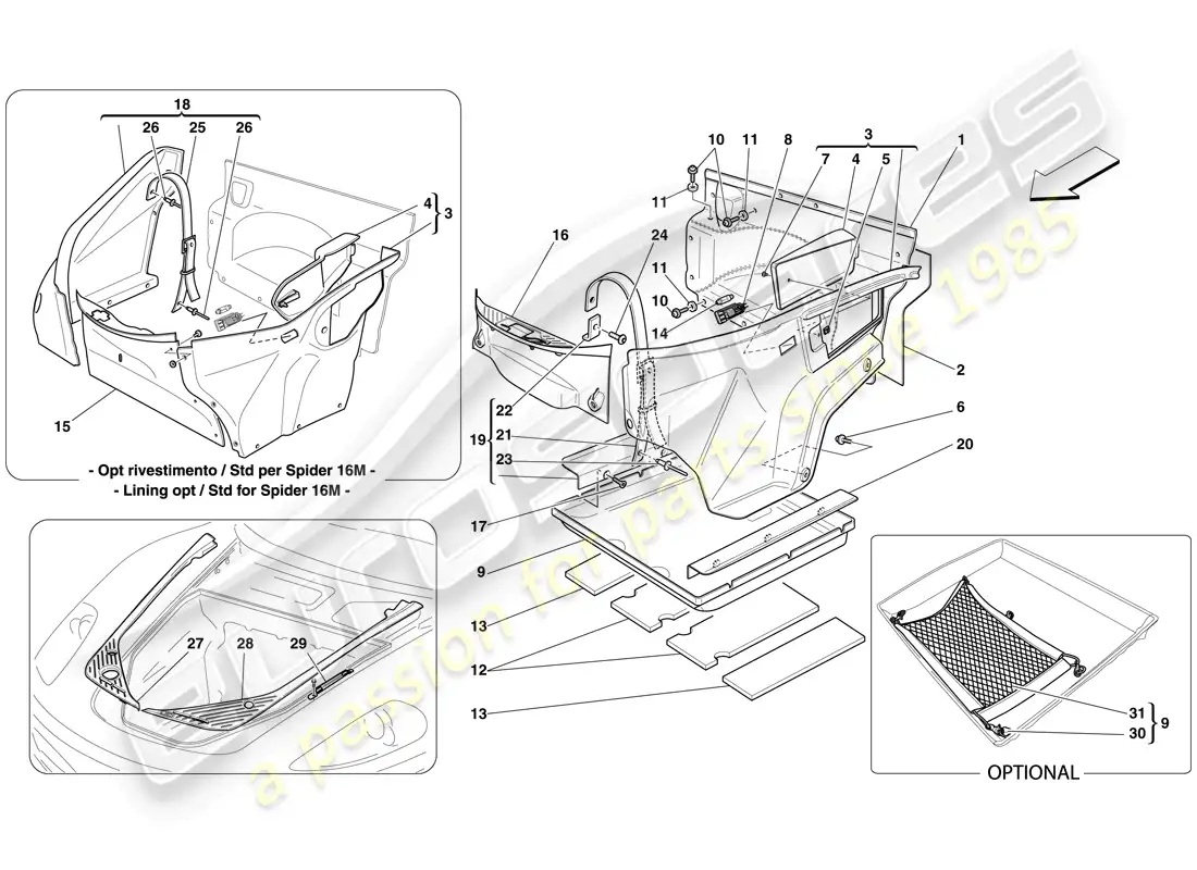 ferrari f430 scuderia (rhd) front compartment trim parts diagram