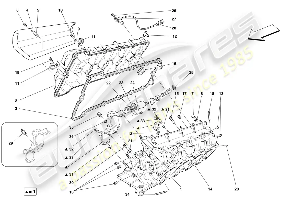 ferrari f430 spider (rhd) right hand cylinder head parts diagram