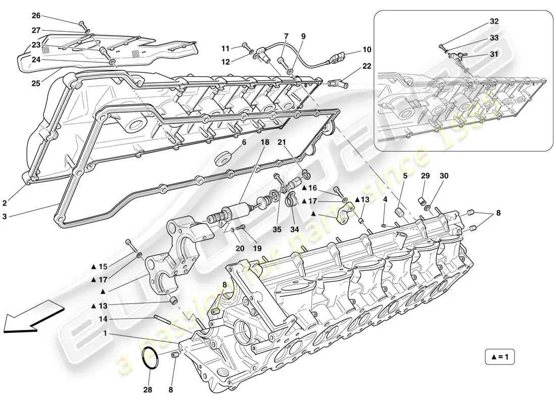 ferrari 599 gtb fiorano (rhd) right hand cylinder head parts diagram