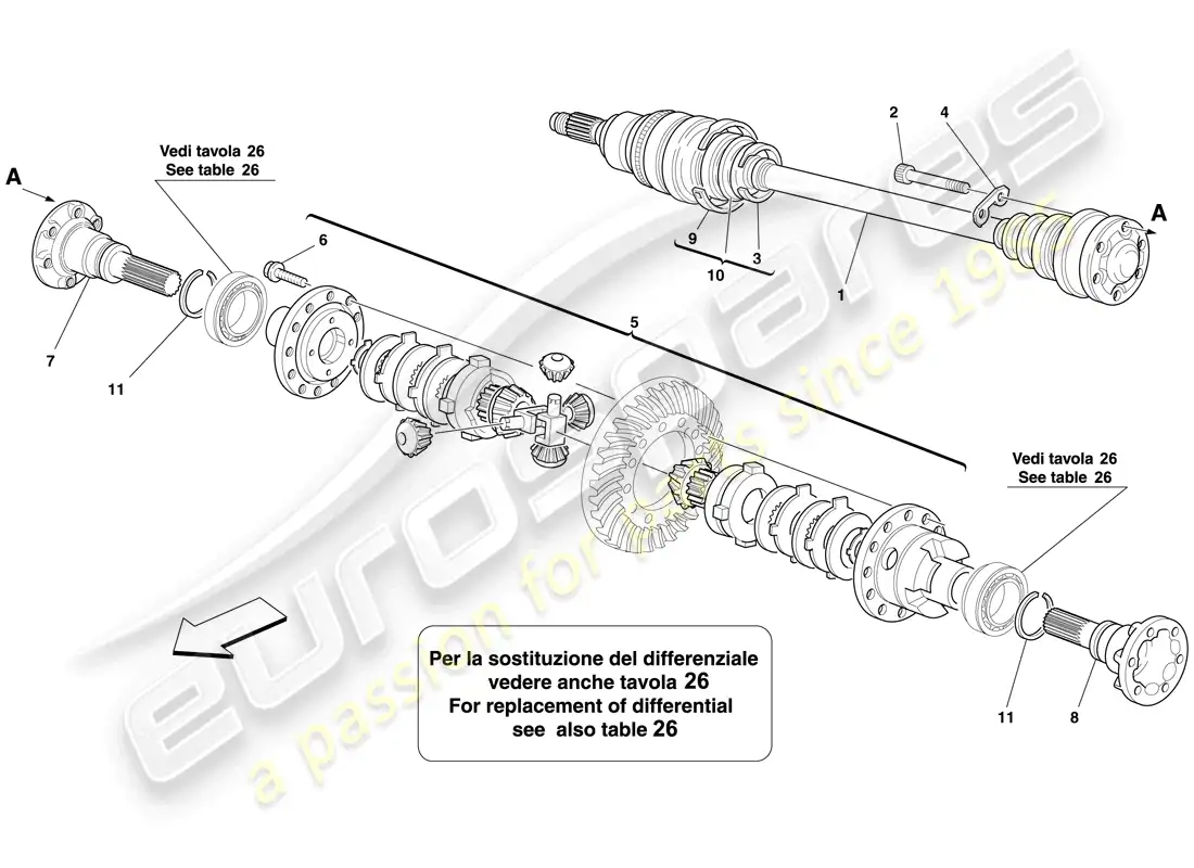ferrari 599 sa aperta (rhd) differential and axle shaft parts diagram