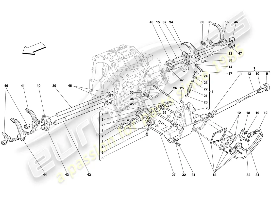 ferrari 599 gtb fiorano (europe) internal gearbox controls parts diagram