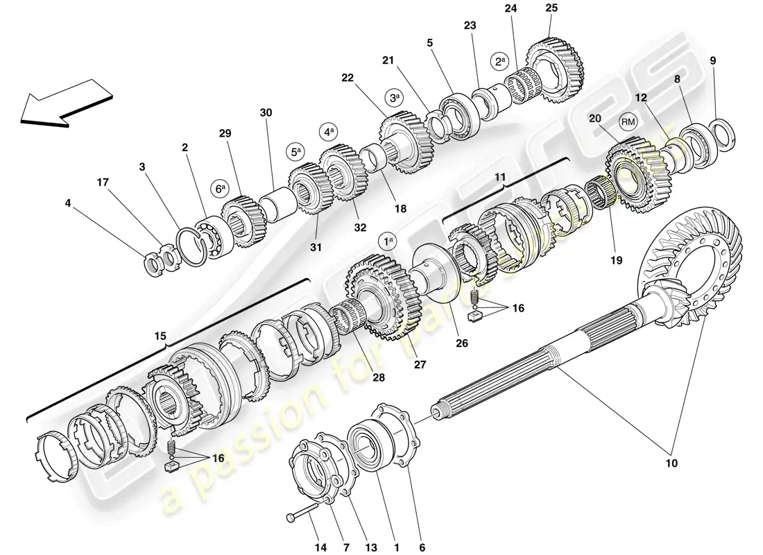 ferrari 612 sessanta (europe) secondary gearbox shaft gears parts diagram