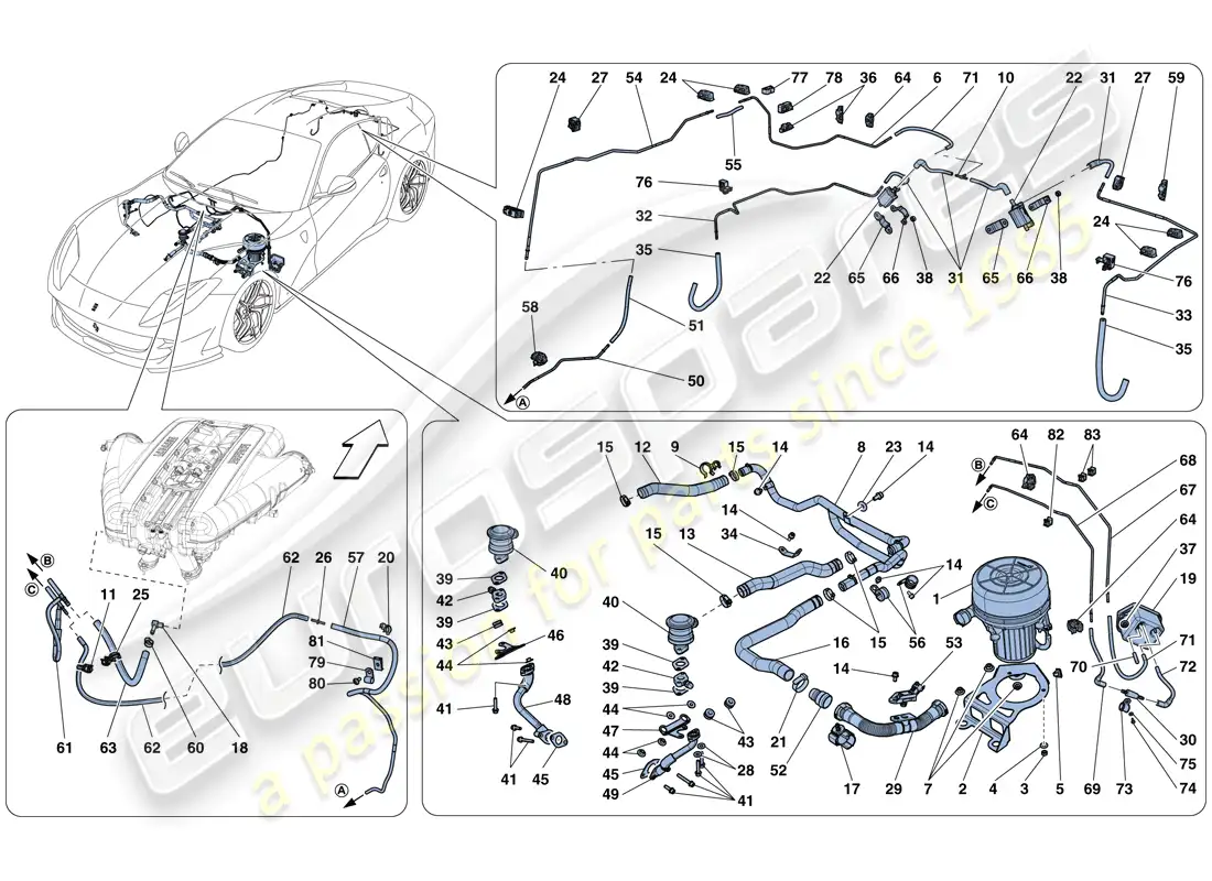 ferrari 812 superfast (rhd) secondary air system parts diagram