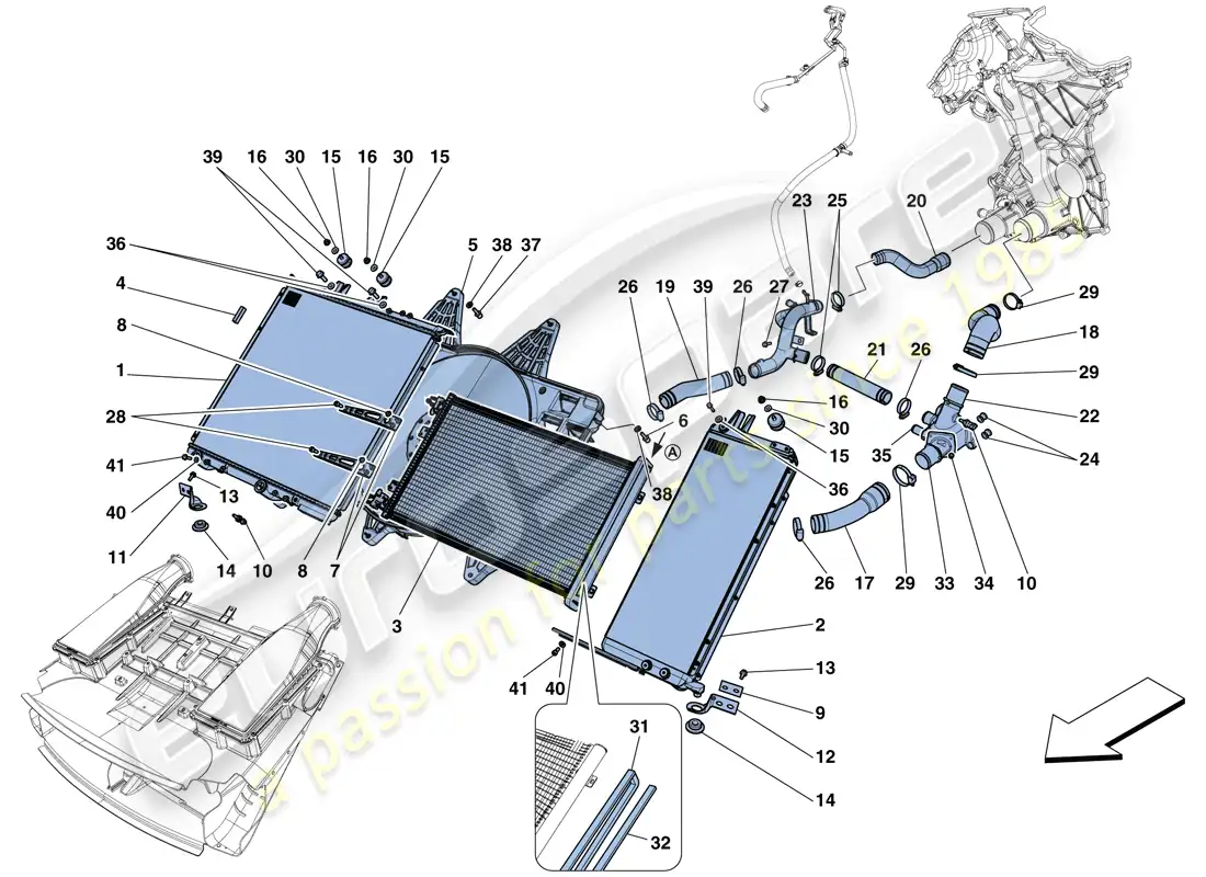 ferrari 812 superfast (rhd) cooling - radiators and air ducts parts diagram