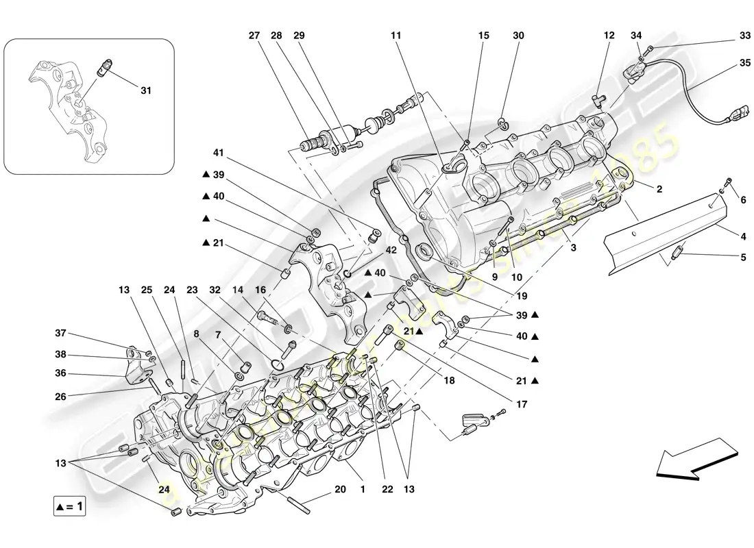 ferrari f430 spider (rhd) left hand cylinder head parts diagram