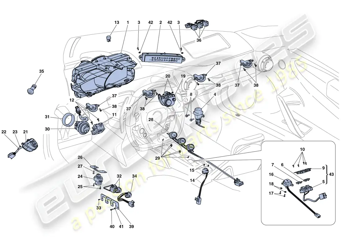 ferrari laferrari aperta (europe) dashboard and tunnel instruments parts diagram
