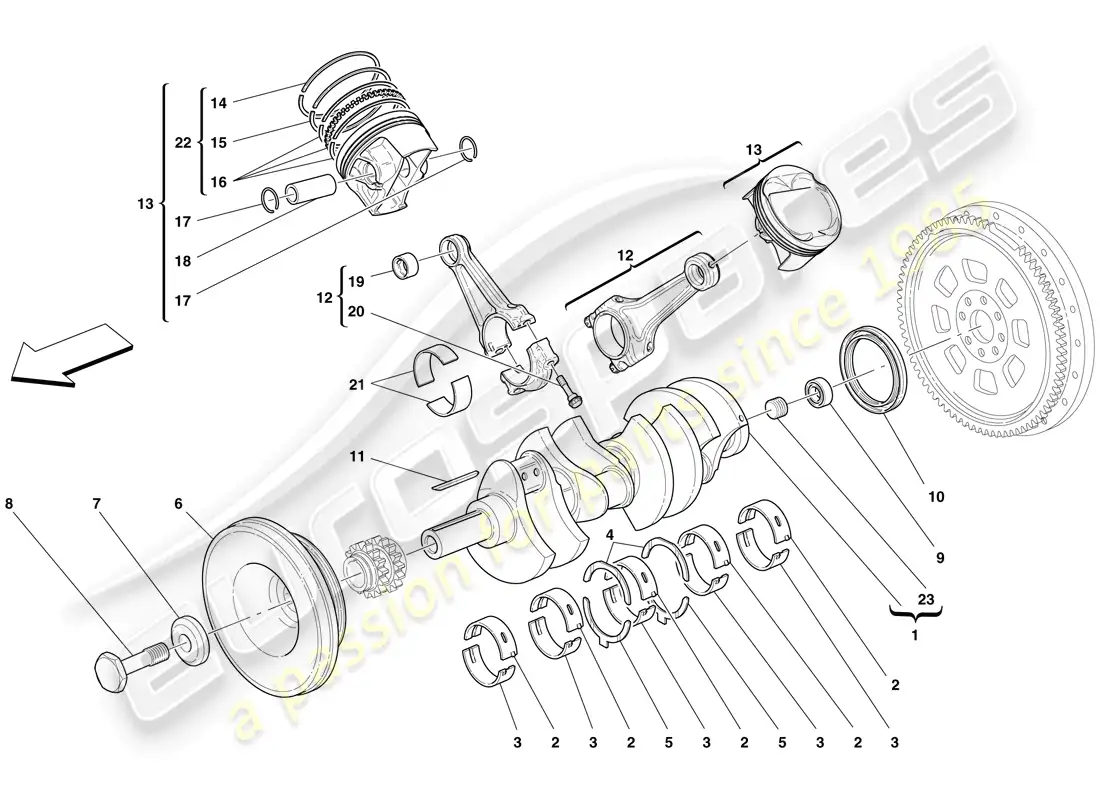 ferrari f430 spider (rhd) crankshaft - connecting rods and pistons parts diagram
