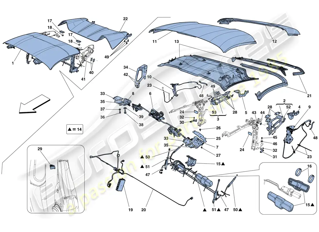 ferrari 458 speciale aperta (europe) roof parts diagram
