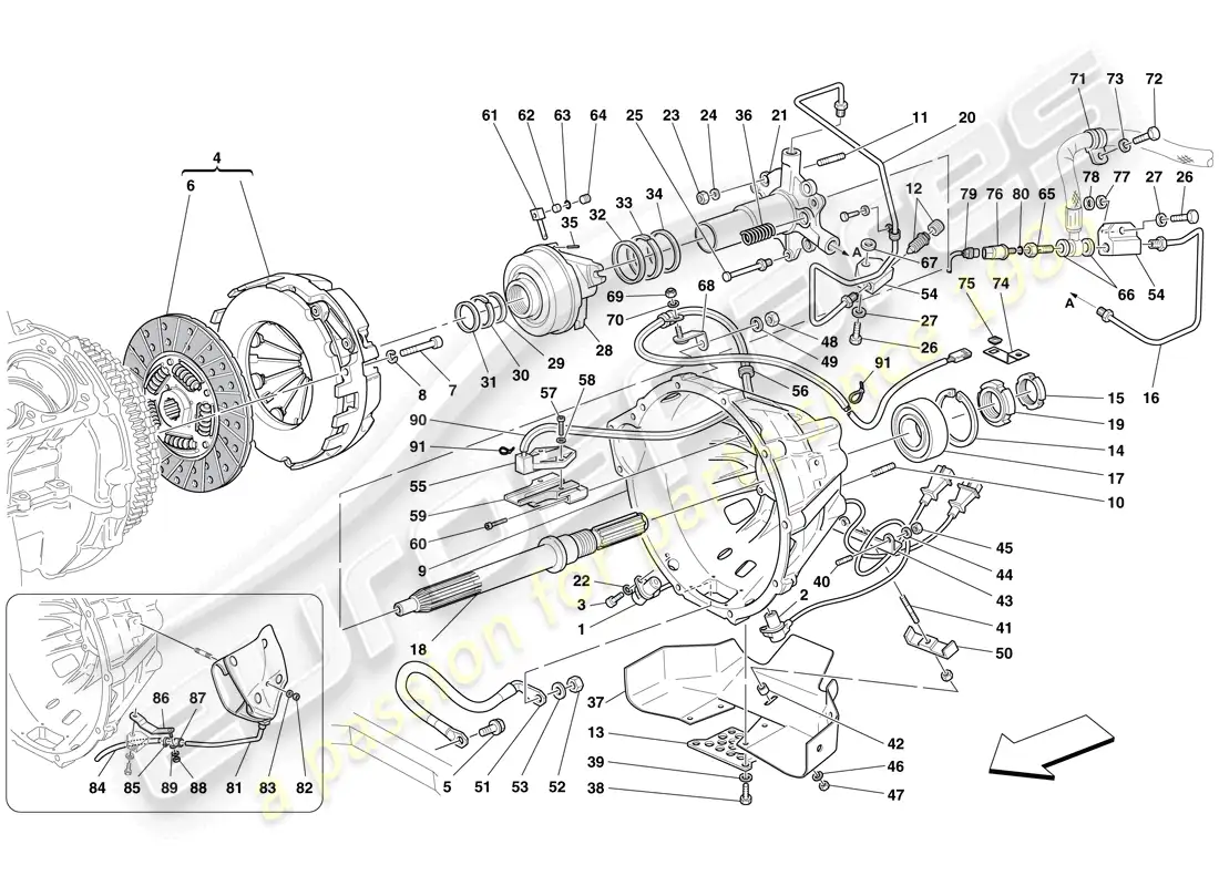 ferrari 612 sessanta (usa) clutch and controls parts diagram